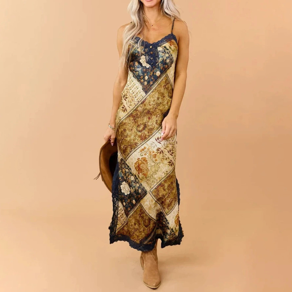 ZARA Chic Summer Vintage Floral Plaid Strappy Slim Dress for Women
